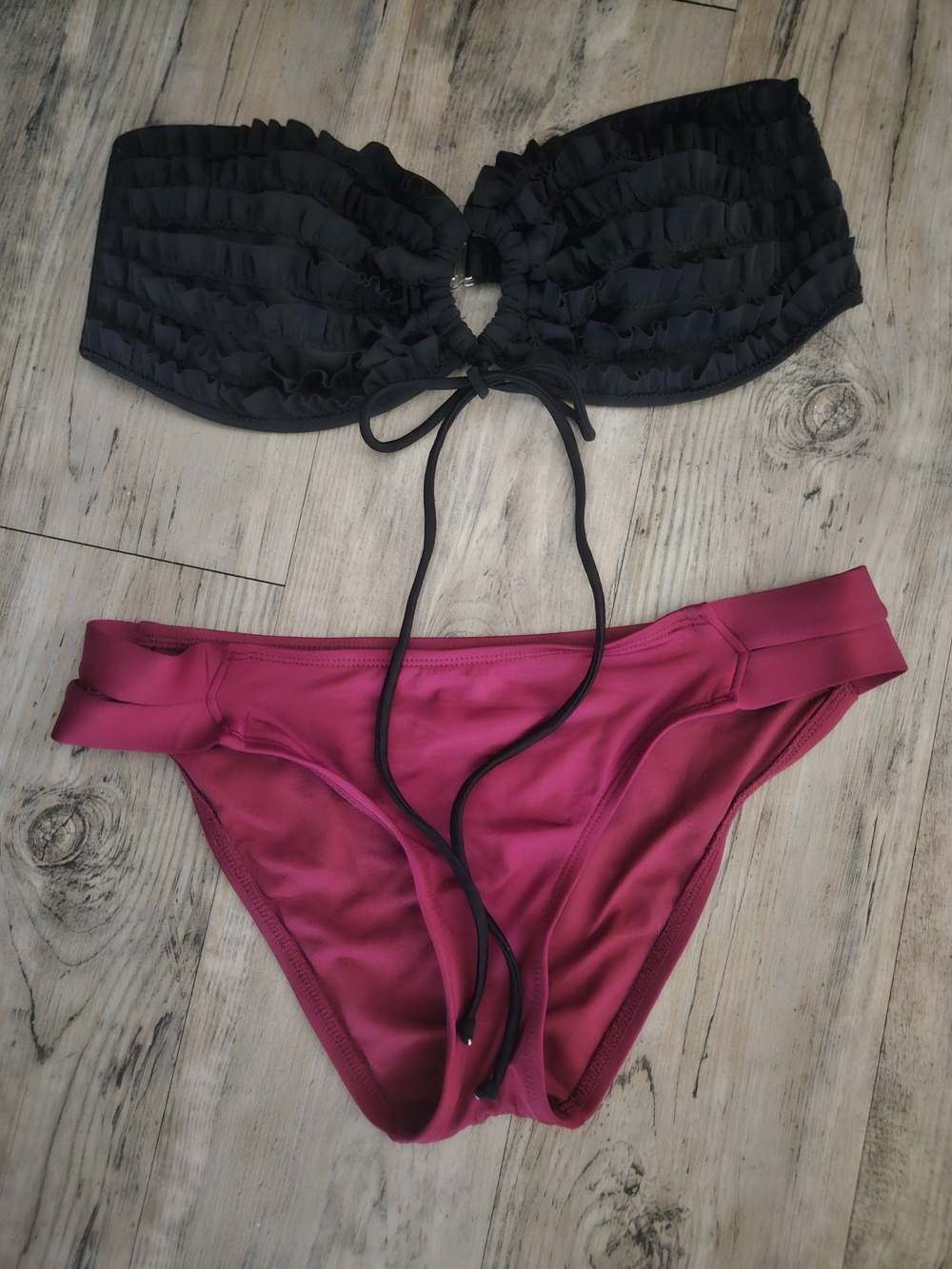Xhilaration Black Ruffle Bikini Top with Fuchsia Bottoms